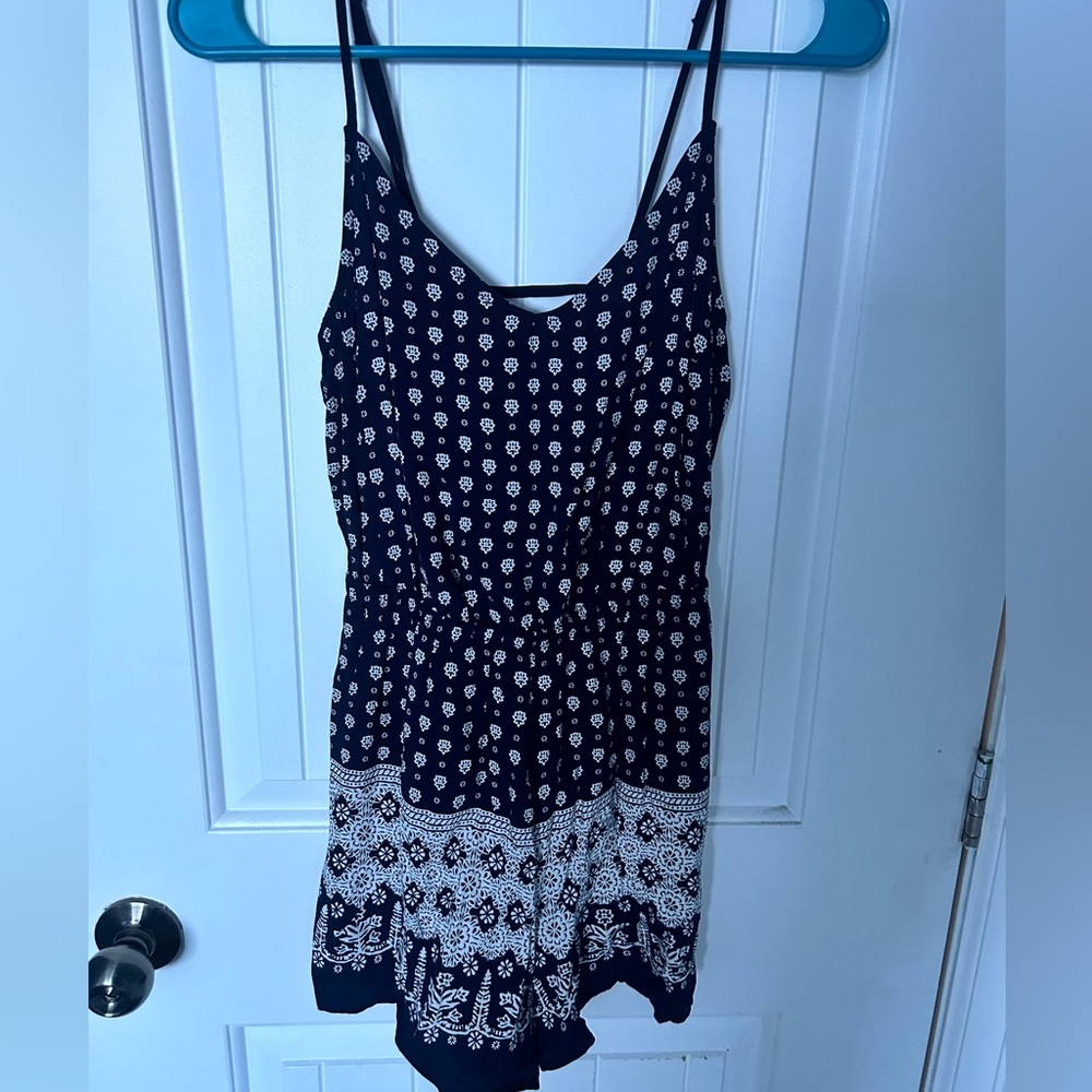 Garage Navy and White Patterned Romper